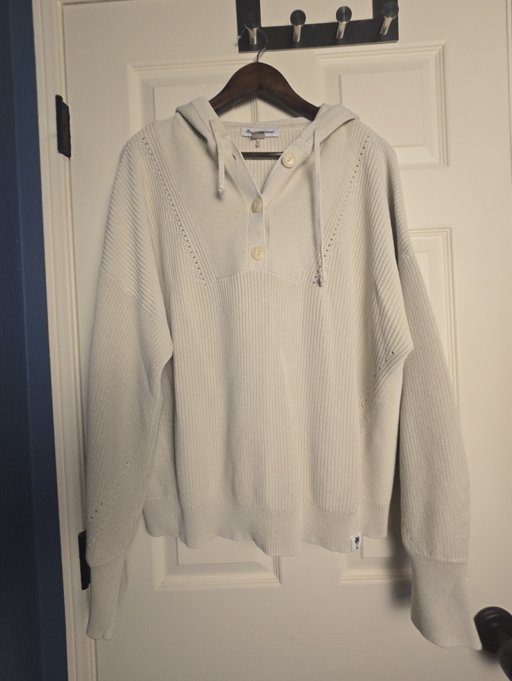 Tommy Bahama Cream Ribbed Hoodie Pullover, XL